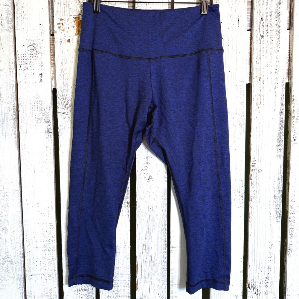 Soma Sport High Rise‎ Capri Leggings Women M Blue Black Zip Pocket Gym Yoga Run